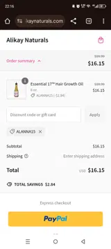 Alanna15 coupon verification screenshot
