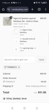THANKS15 coupon verification screenshot