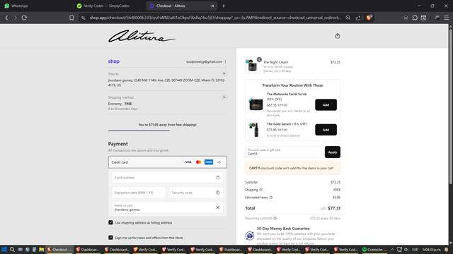 Alitura checkout page showing Alitura discount code box | Screenshot taken by SimplyCodes community member on Sep 12, 2025