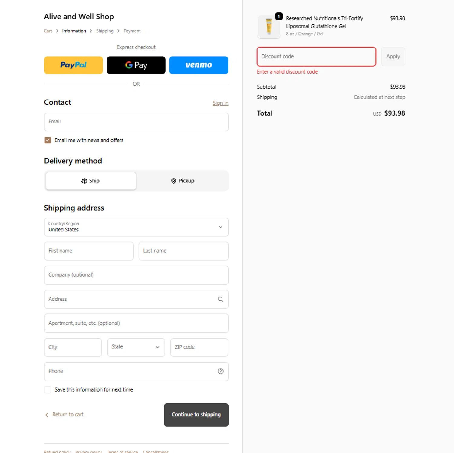 Alive and Well Shop promo code screenshot showing code ADB7M applied at Alive and Well Shop checkout page. Uploaded by SimplyCodes community member reggiesmith on Jan 17, 2026
