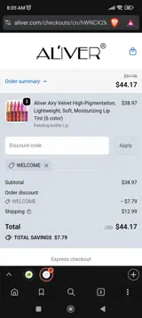 Aliver coupon verification screenshot