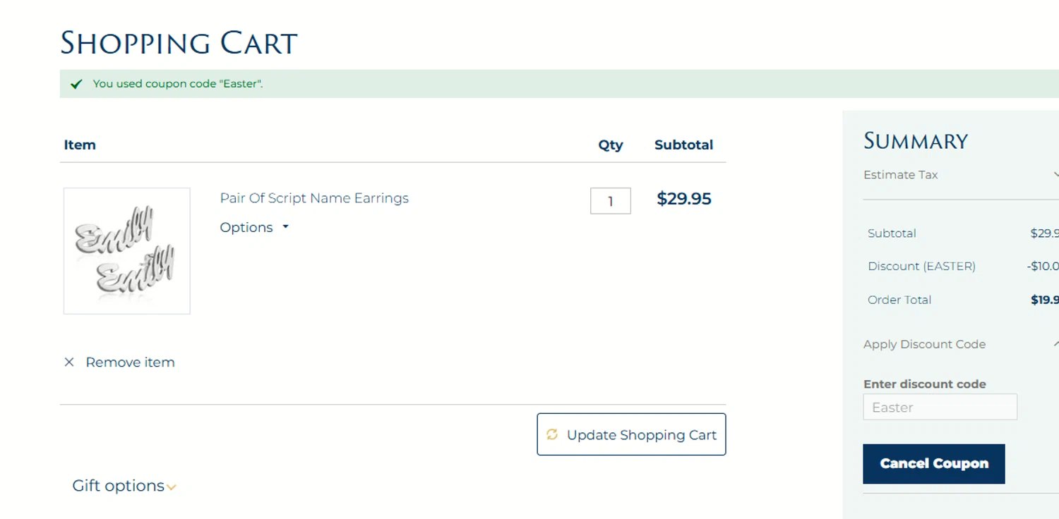 Alivia + Danny discount code screenshot showing code Easter applied at Alivia + Danny checkout page. Uploaded by SimplyCodes community member mangoBajito1543 on Aug 21, 2025