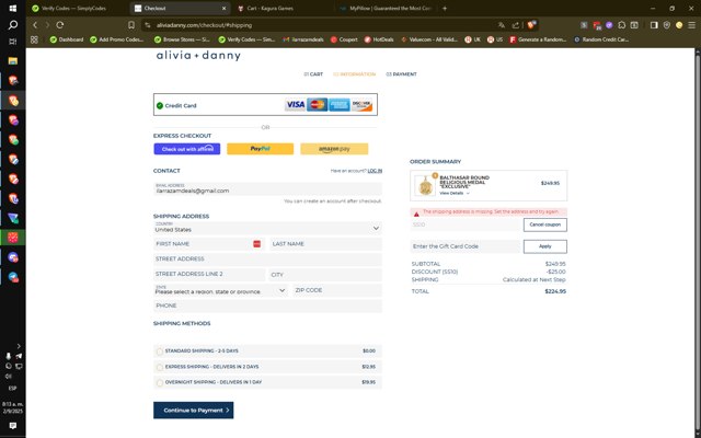 Alivia + Danny checkout page showing Alivia + Danny discount code box | Screenshot taken by SimplyCodes community member on Sep 2, 2025