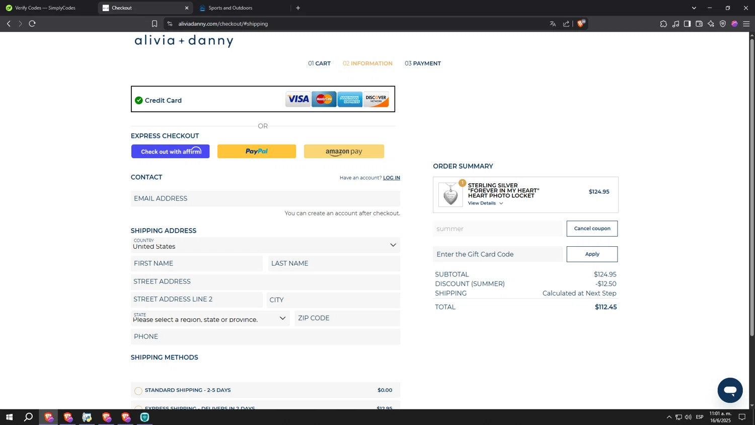 Alivia + Danny discount code screenshot showing code summer applied at Alivia + Danny checkout page. Uploaded by SimplyCodes community member SpeeDFast on Jun 16, 2025