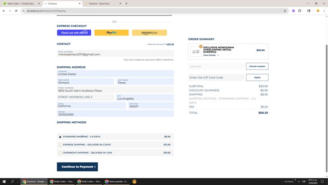 Alivia + Danny checkout page showing Alivia + Danny discount code box | Screenshot taken by SimplyCodes community member on Aug 13, 2025