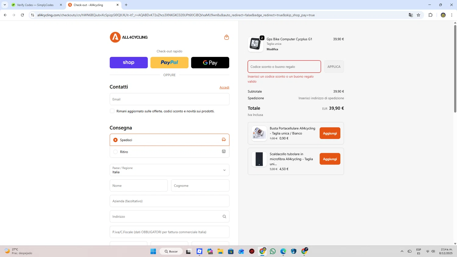 All4cycling discount code screenshot showing code BLACK25 applied at All4cycling checkout page. Uploaded by SimplyCodes community member WonderLion2189 on Dec 8, 2025