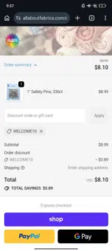 All About Fabrics coupon verification screenshot