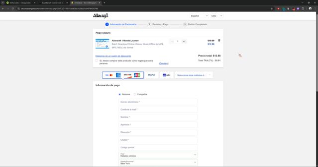 Allavsoft checkout page showing Allavsoft coupon code box | Screenshot taken by SimplyCodes community member on Jul 30, 2025