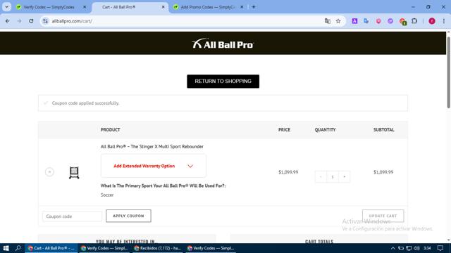 All Ball Pro checkout page showing All Ball Pro discount code box | Screenshot taken by SimplyCodes community member on Jun 17, 2025