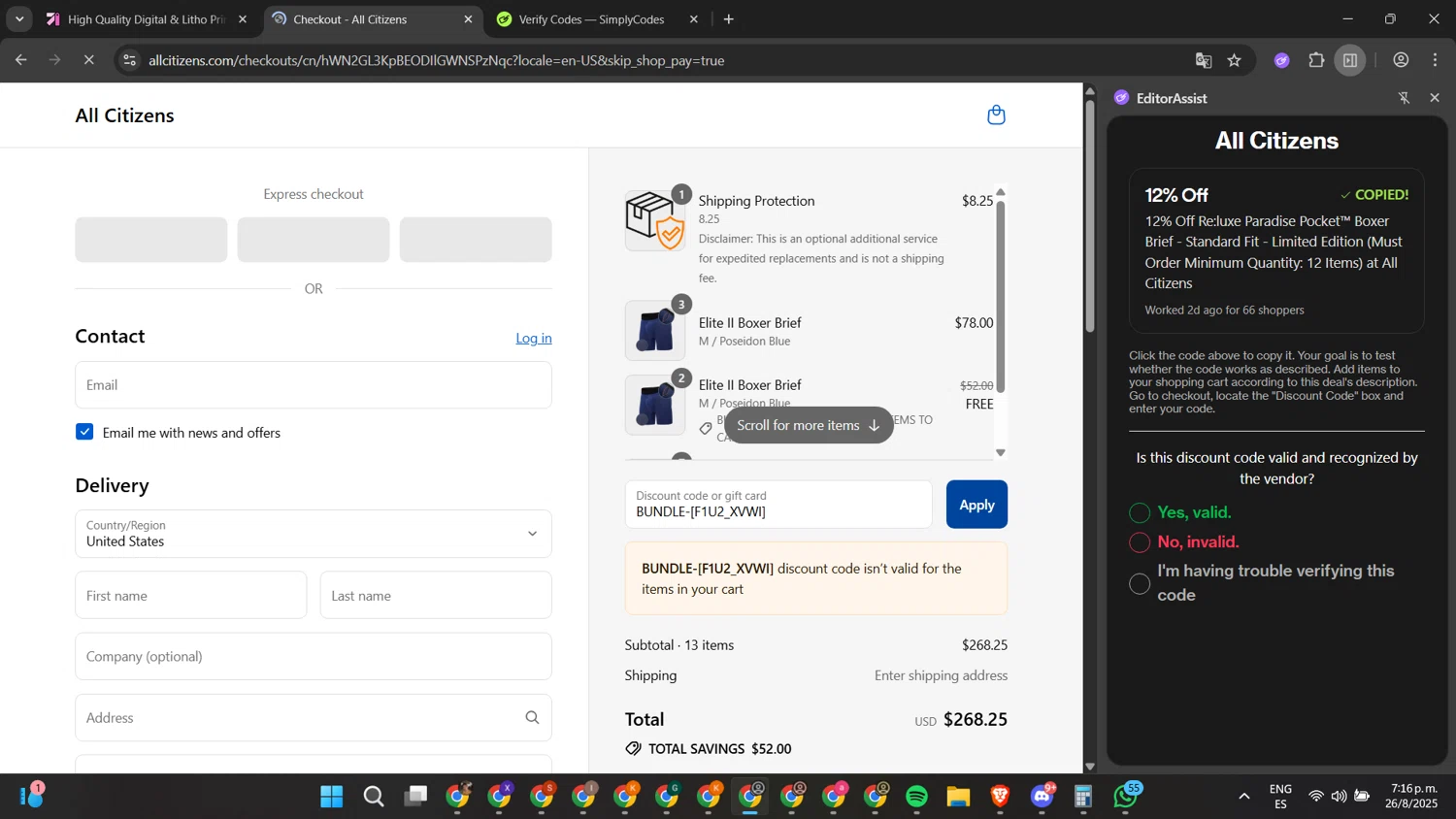 All Citizens discount code screenshot showing code BUNDLE-[F1U2_XVWI] applied at All Citizens checkout page. Uploaded by SimplyCodes community member gengarpirone292ca7 on Aug 26, 2025