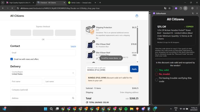 All Citizens checkout page showing All Citizens discount code box | Screenshot taken by SimplyCodes community member on Aug 26, 2025