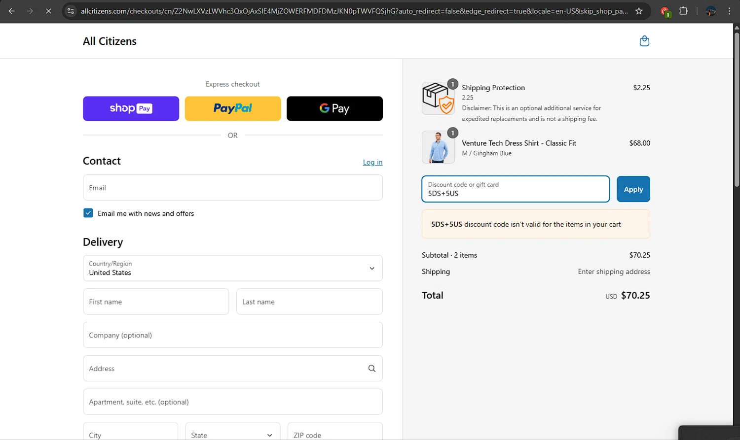 All Citizens discount code screenshot showing code 5DS+5US applied at All Citizens checkout page. Uploaded by SimplyCodes community member TreasureElite9298 on Mar 26, 2025