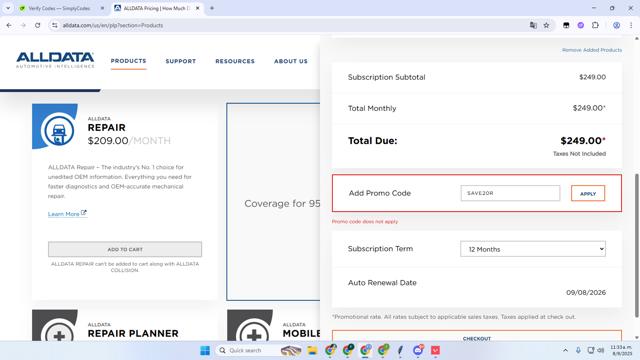 All Data checkout page showing All Data promo code box | Screenshot taken by SimplyCodes community member on Sep 8, 2025