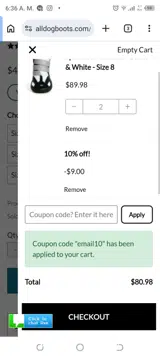 EMAIL10 coupon verification screenshot