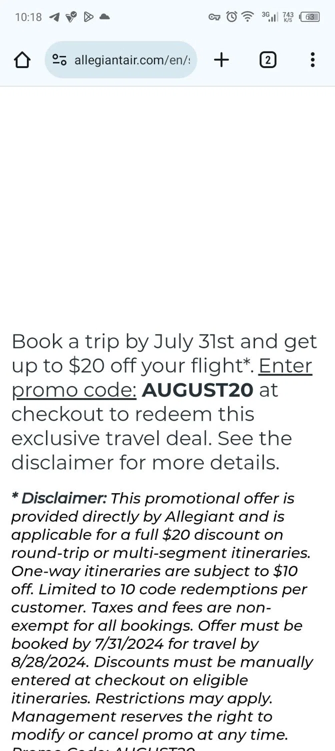 Allegiant Air Promo Codes 20 Off September 2025