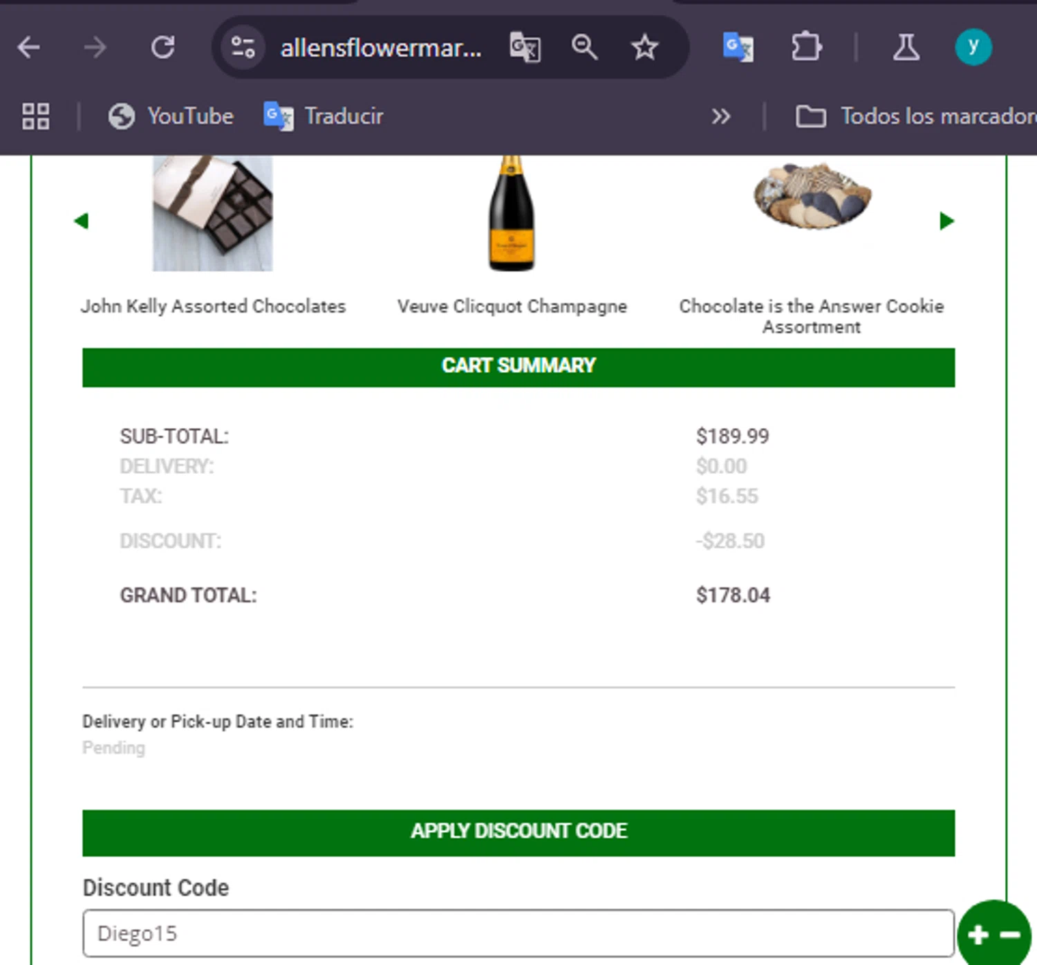 Allen's Flower Market checkout page showing Allen's Flower Market promo code box | Screenshot taken by SimplyCodes community member on Dec 4, 2024