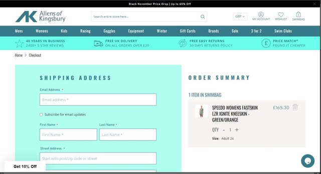 Allens of Kingsbury checkout page showing Allens of Kingsbury discount code box | Screenshot taken by SimplyCodes community member on Nov 13, 2024