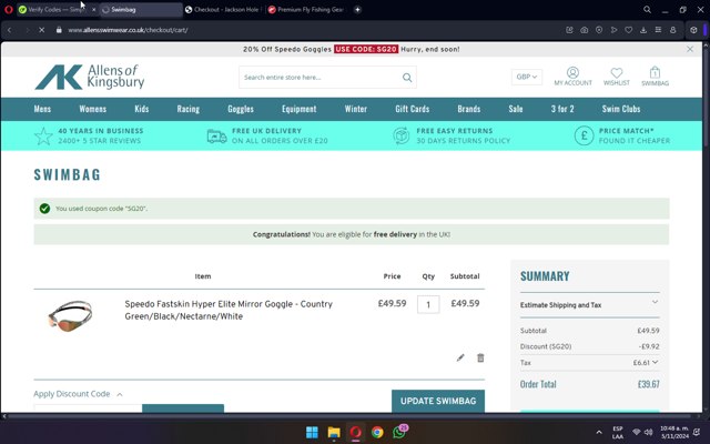 Allens of Kingsbury checkout page showing Allens of Kingsbury discount code box | Screenshot taken by SimplyCodes community member on Nov 5, 2024