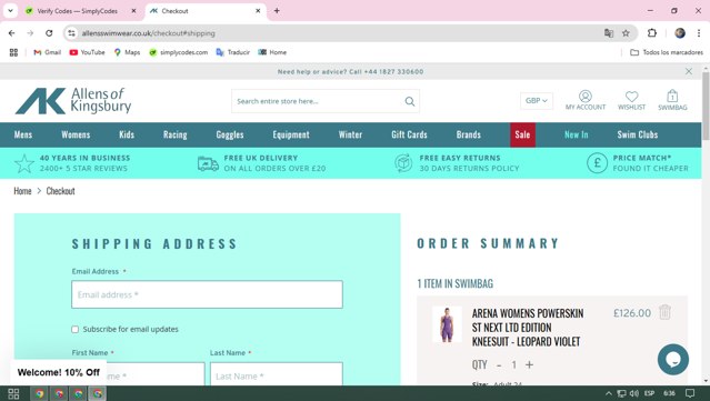Allens of Kingsbury checkout page showing Allens of Kingsbury discount code box | Screenshot taken by SimplyCodes community member on Feb 19, 2025
