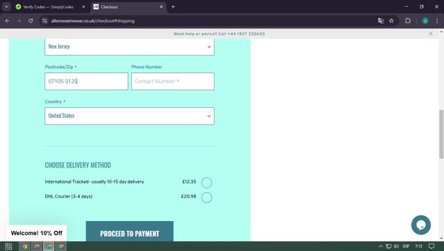 Allens of Kingsbury checkout page showing Allens of Kingsbury discount code box | Screenshot taken by SimplyCodes community member on Mar 9, 2025
