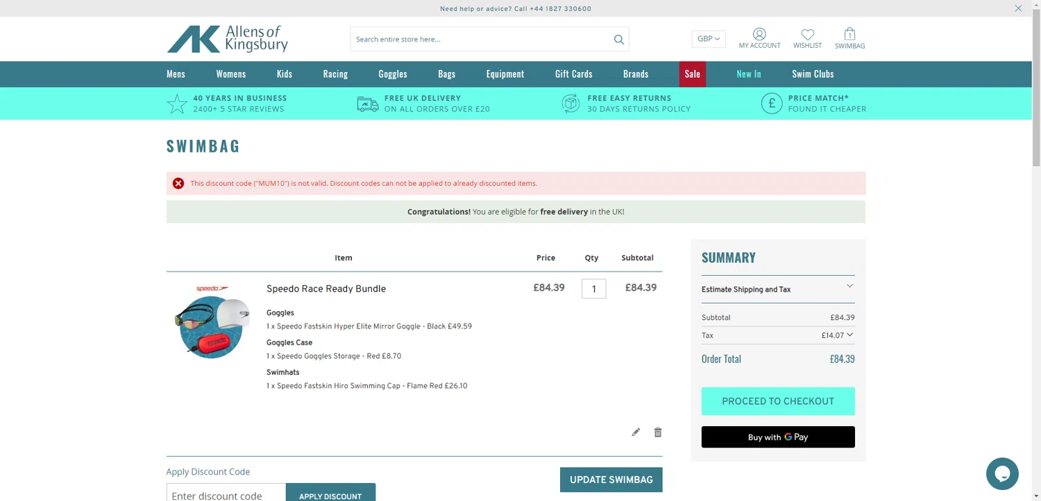 Allens of Kingsbury discount code screenshot showing code MUM10 applied at Allens of Kingsbury checkout page. Uploaded by SimplyCodes community member DiscountWarden480 on May 29, 2025
