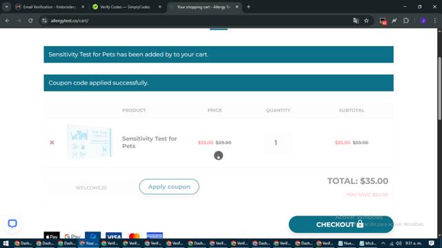Allergy Test checkout page showing Allergy Test coupon code box | Screenshot taken by SimplyCodes community member on Apr 9, 2025
