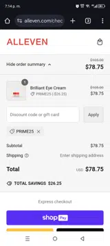Prime25 coupon verification screenshot