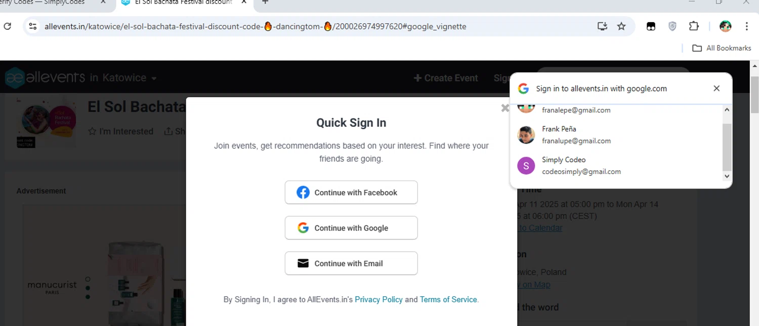 AllEvents checkout page showing AllEvents discount code box | Screenshot taken by SimplyCodes community member on Nov 3, 2024