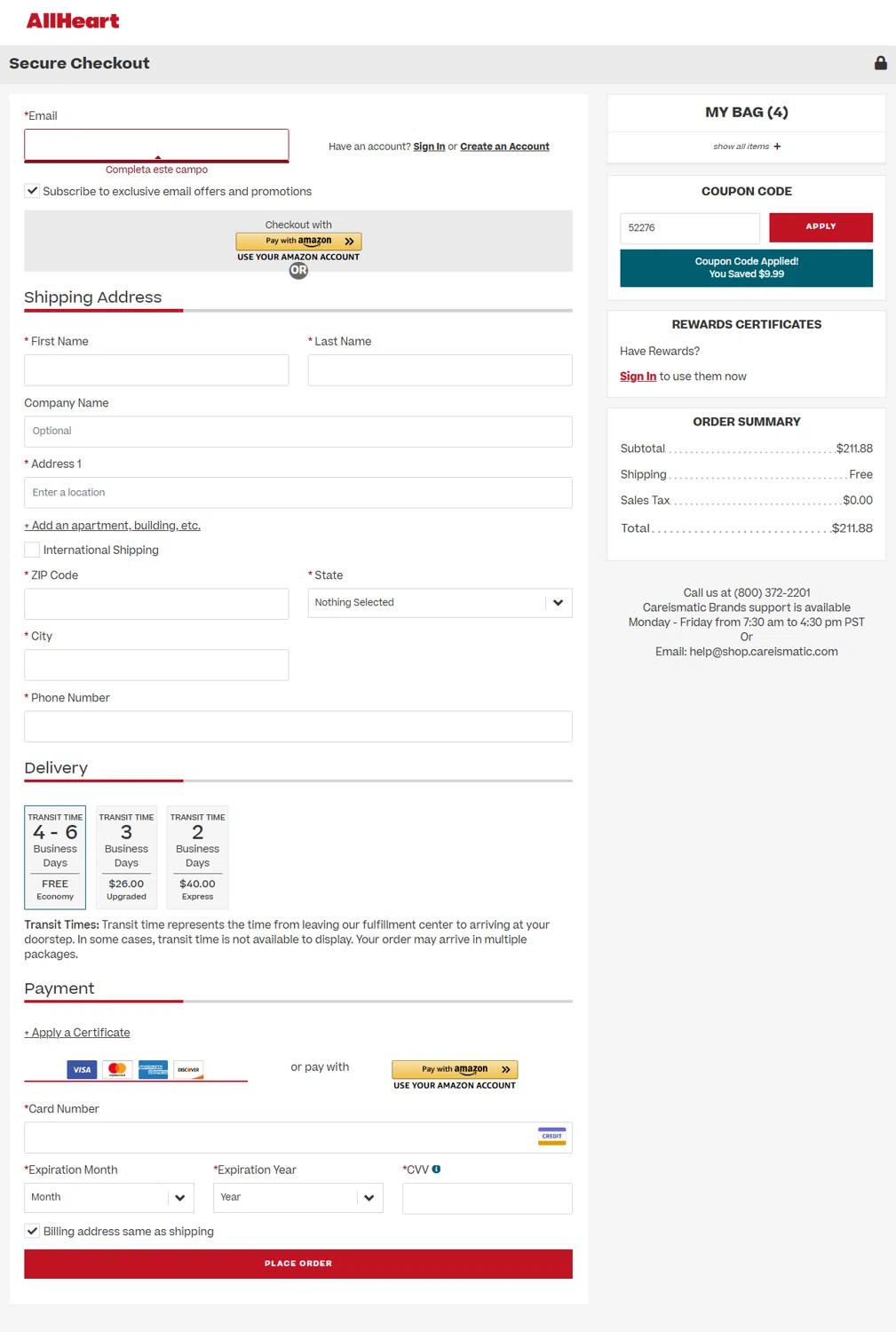 AllHeart coupon code screenshot showing code 52276 applied at AllHeart checkout page. Uploaded by SimplyCodes community member IsabellaMillan on Aug 16, 2025