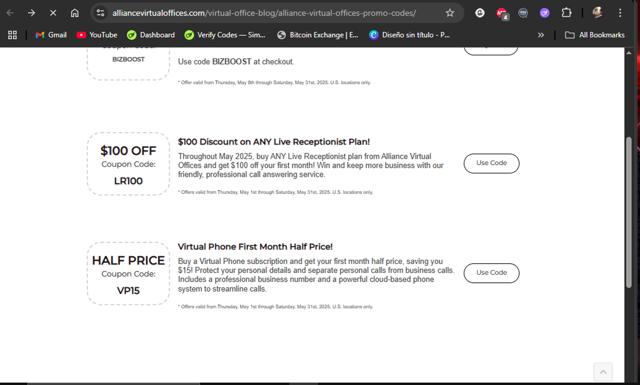 Alliance Virtual Offices checkout page showing Alliance Virtual Offices promo code box | Screenshot taken by SimplyCodes community member on May 11, 2025