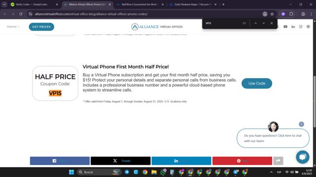 Alliance Virtual Offices checkout page showing Alliance Virtual Offices promo code box | Screenshot taken by SimplyCodes community member on Aug 6, 2025