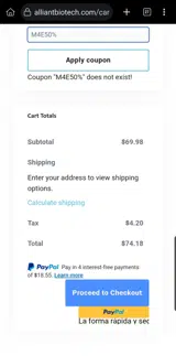 M4E50% coupon verification screenshot