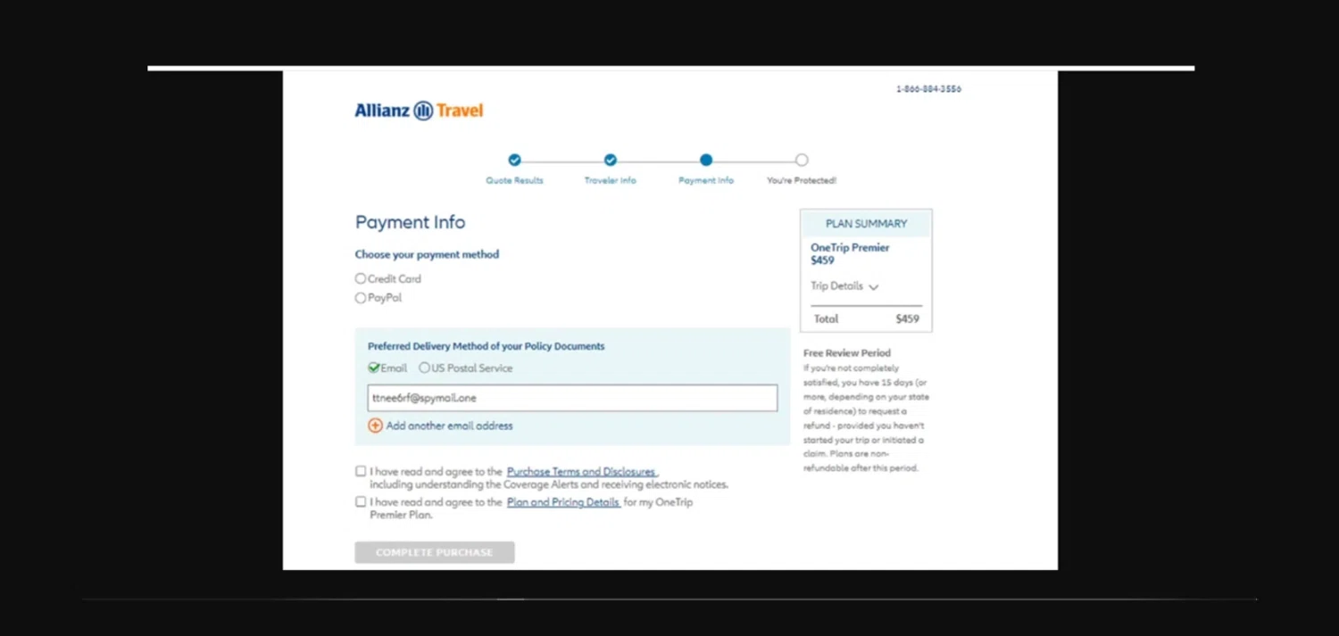 Allianz Travel Insurance promo code screenshot showing code SUMMER19 applied at Allianz Travel Insurance checkout page. Uploaded by SimplyCodes community member gonzalodamole on Mar 12, 2025