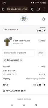 Thankyou10 coupon verification screenshot