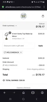 Welcomeback coupon verification screenshot