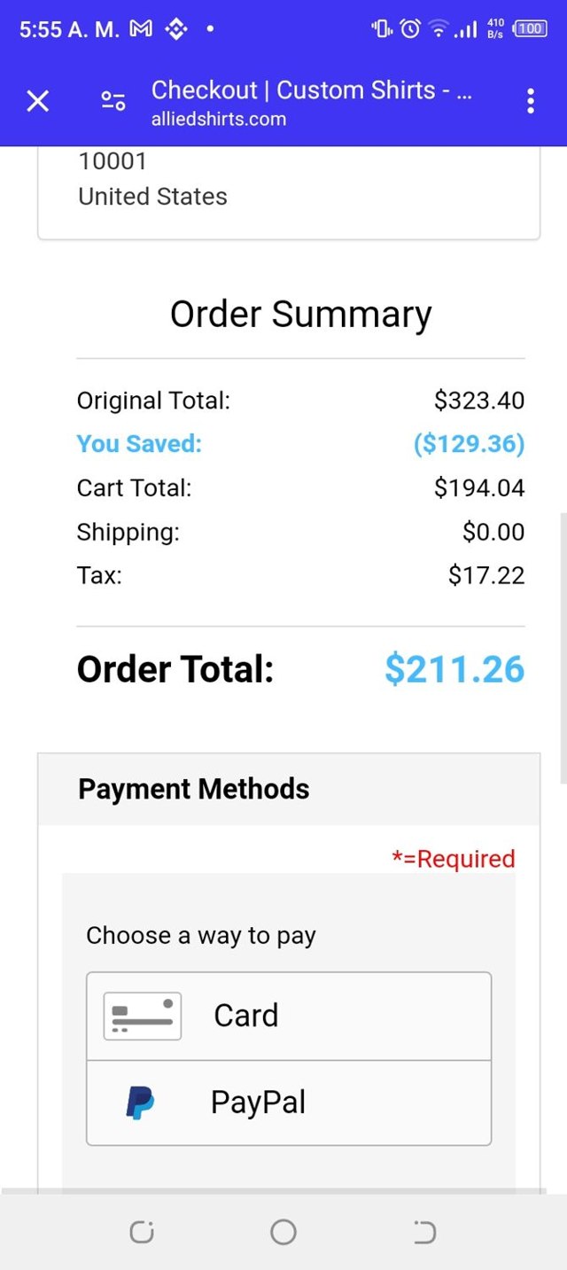 Allied Shirts checkout page showing Allied Shirts promo code box | Screenshot taken by SimplyCodes community member on Jan 27, 2024