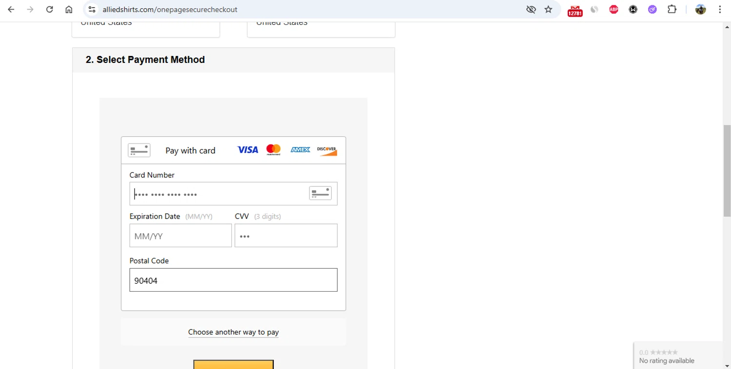 Allied Shirts promo code screenshot showing code OFF40 applied at Allied Shirts checkout page. Uploaded by SimplyCodes community member gonzalodamole on Jan 10, 2025