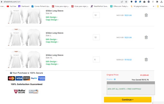Allied Shirts checkout page showing Allied Shirts promo code box | Screenshot taken by SimplyCodes community member on Nov 17, 2023