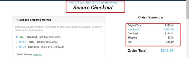 Allied Shirts checkout page showing Allied Shirts promo code box | Screenshot taken by SimplyCodes community member on Jul 24, 2023