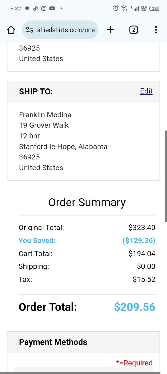 Allied Shirts checkout page showing Allied Shirts promo code box | Screenshot taken by SimplyCodes community member on Apr 25, 2024