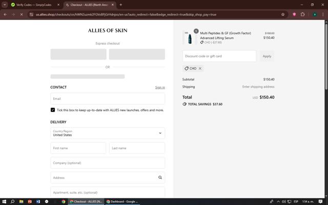 Allies of Skin checkout page showing Allies of Skin promo code box | Screenshot taken by SimplyCodes community member on Sep 13, 2025