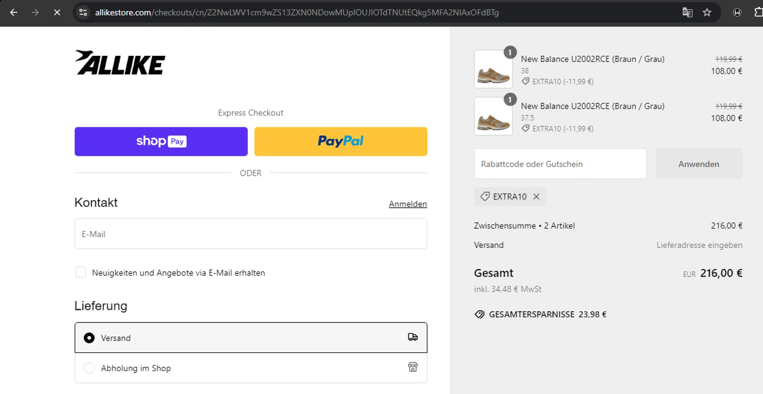 Allike Store discount code screenshot showing code EXTRA10 applied at Allike Store checkout page. Uploaded by SimplyCodes community member RoyalSpotter5217 on Jan 11, 2025