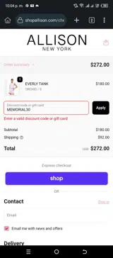 MEMORIAL30 coupon verification screenshot