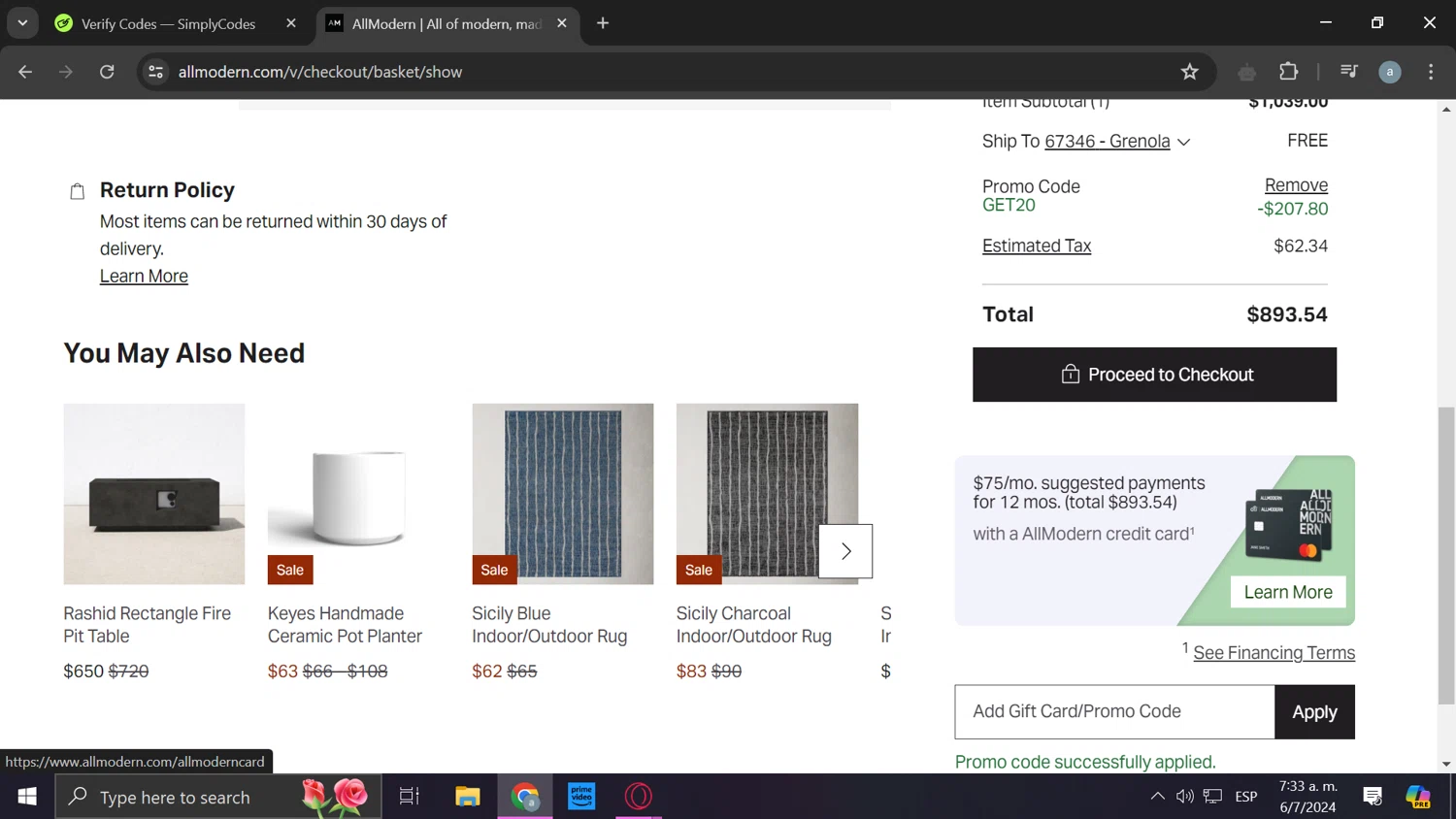 where to use All Modern promo code box