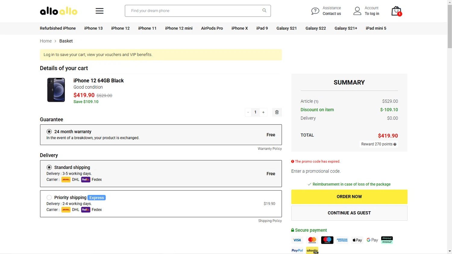 Allo Allo promo code screenshot showing code DFSANCA applied at Allo Allo checkout page. Uploaded by SimplyCodes community member TokioMiller on Feb 14, 2025