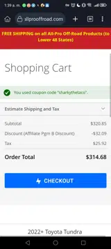 All-Pro Off-Road coupon verification screenshot