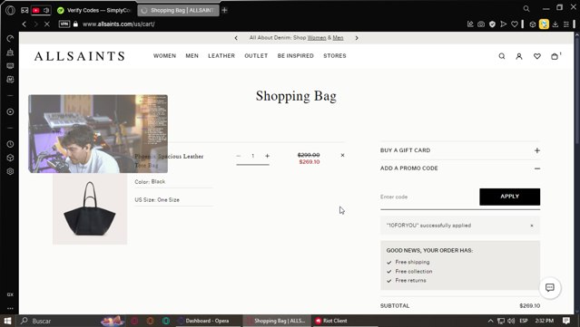 AllSaints checkout page showing AllSaints promo code box | Screenshot taken by SimplyCodes community member on Feb 6, 2025