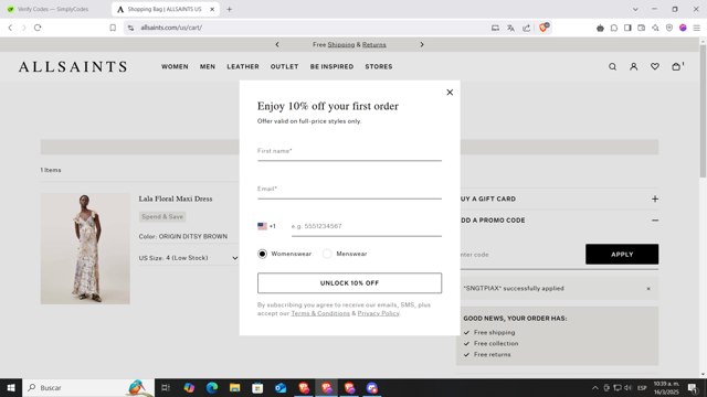 AllSaints checkout page showing AllSaints promo code box | Screenshot taken by SimplyCodes community member on Mar 16, 2025