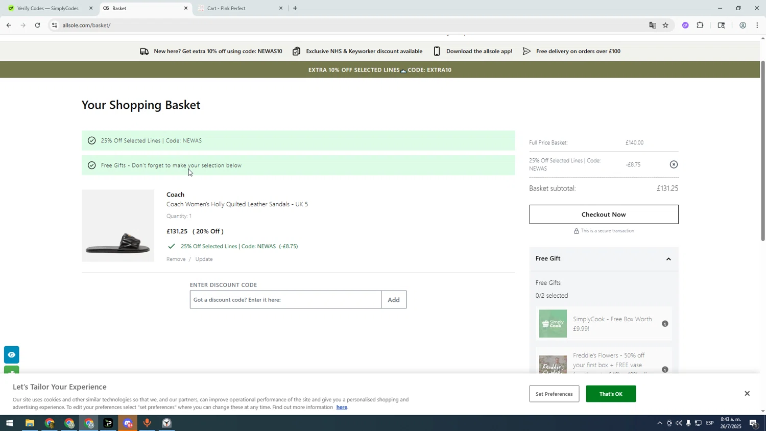 Allsole promo code screenshot showing code NEWAS applied at Allsole checkout page. Uploaded by SimplyCodes community member Pipiripicho on Jul 26, 2025