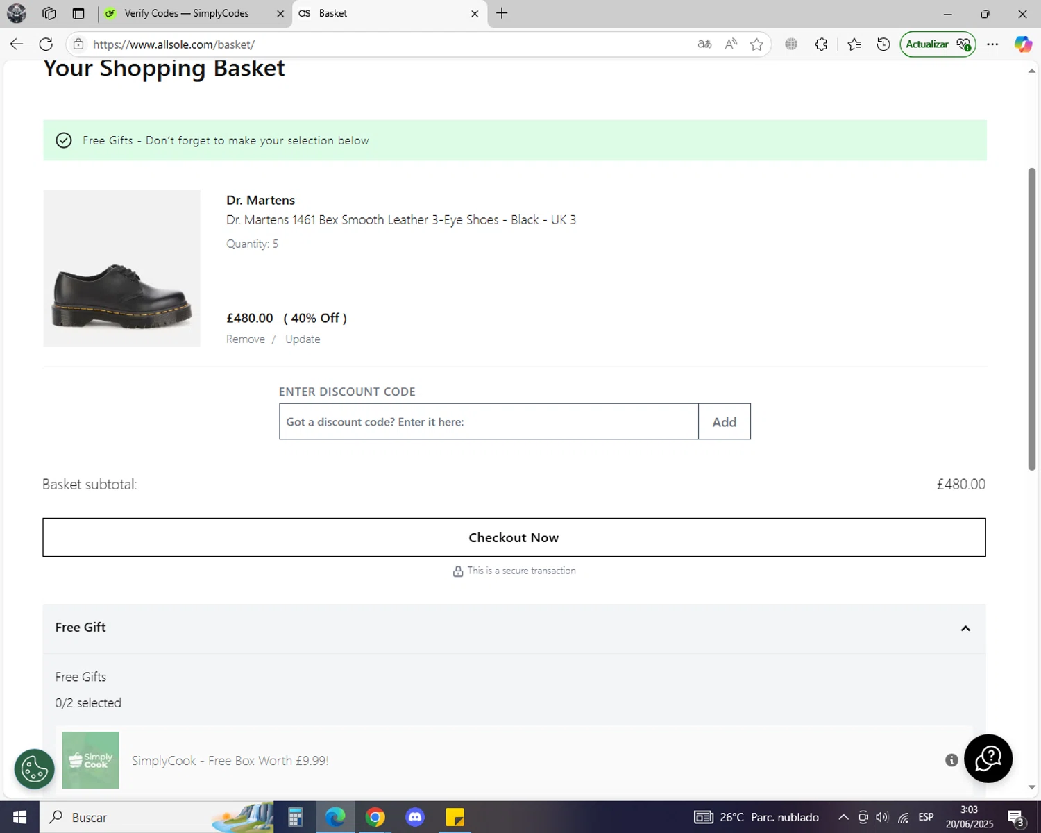 Allsole promo code screenshot showing code SOLE-R2 applied at Allsole checkout page. Uploaded by SimplyCodes community member jechtff10 on Jun 20, 2025